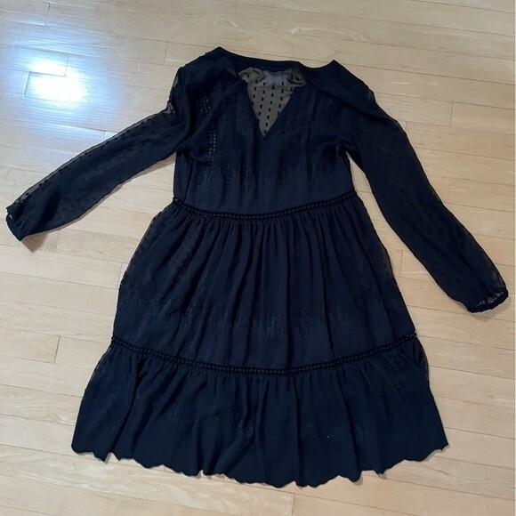 Anthropologie Vanessa Virginia Black Costa Maya Swiss Dot Long Sleeve Dress 2 - Picture 12 of 13